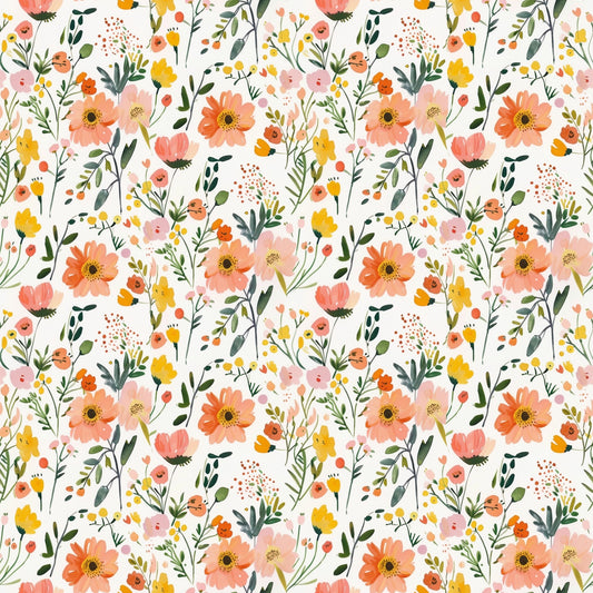Delicate Peach Floral Digital Seamless Pattern