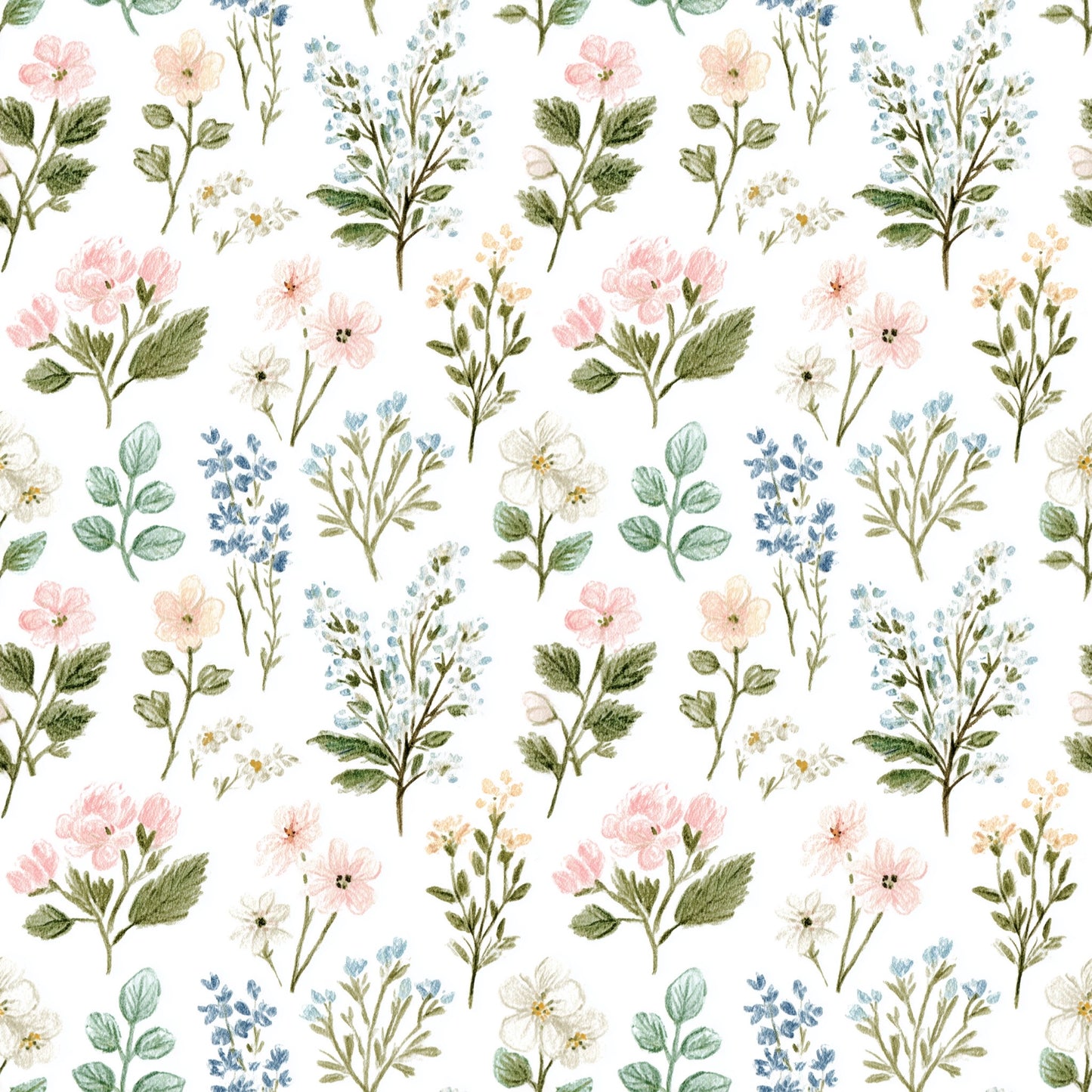 Delicate Wildflower Bunches Digital Seamless Pattern