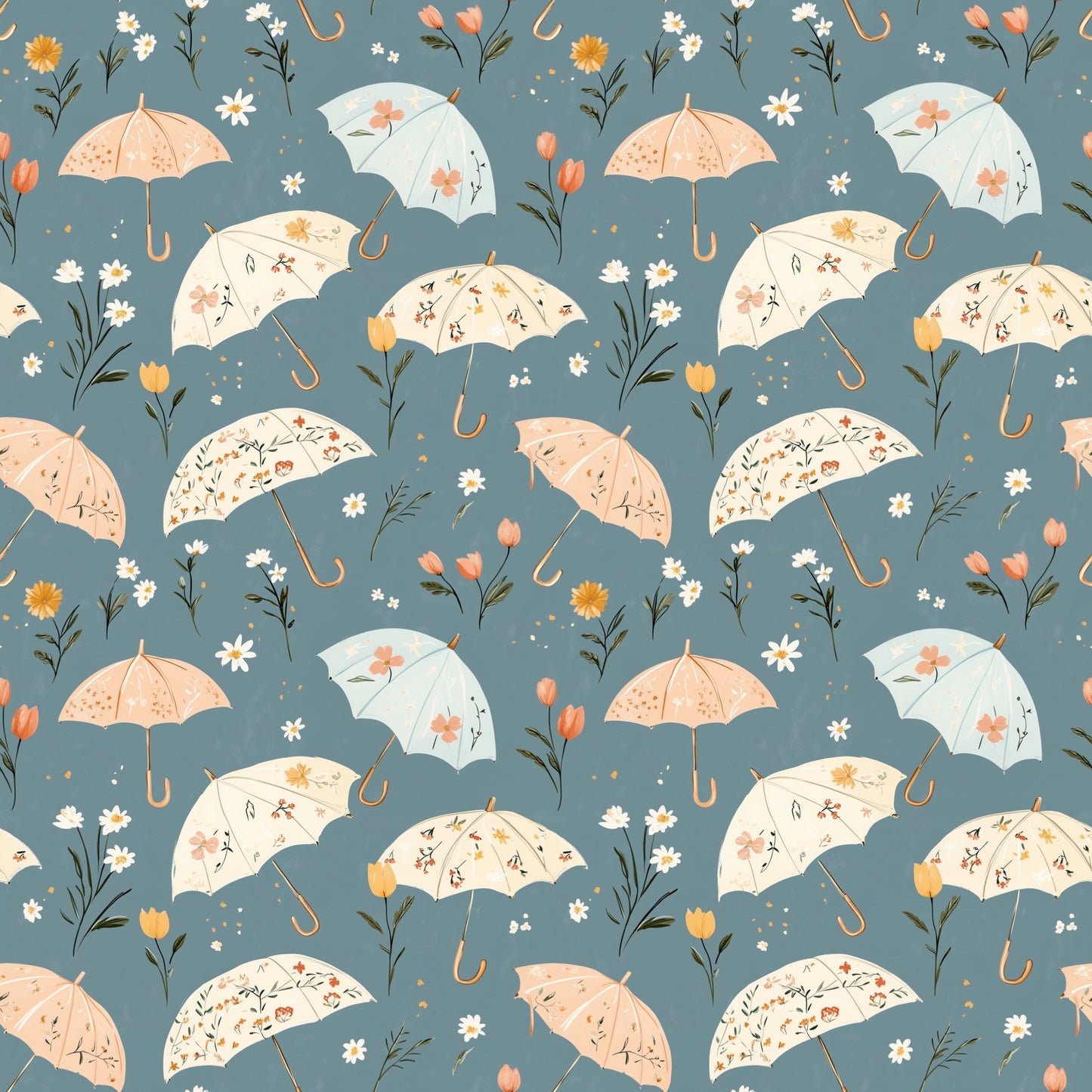Denim Umbrellas Digital Seamless Pattern