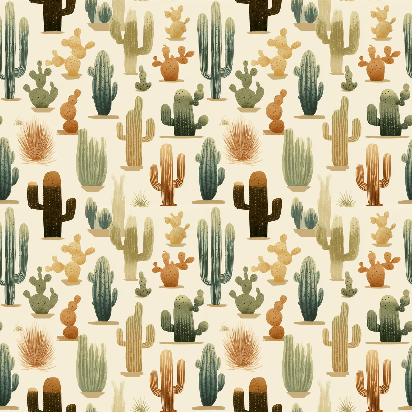 Desert Cactus Digital Seamless Pattern