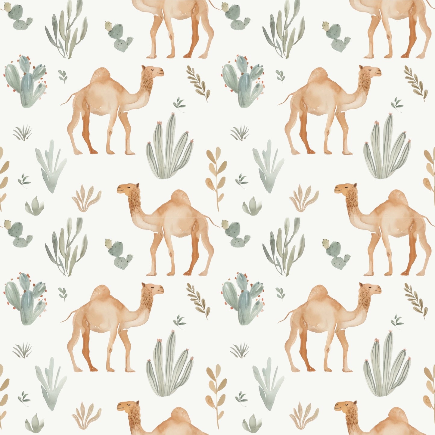 Desert Camels Cacti Digital Seamless Pattern