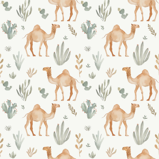 Desert Camels Cacti Digital Seamless Pattern