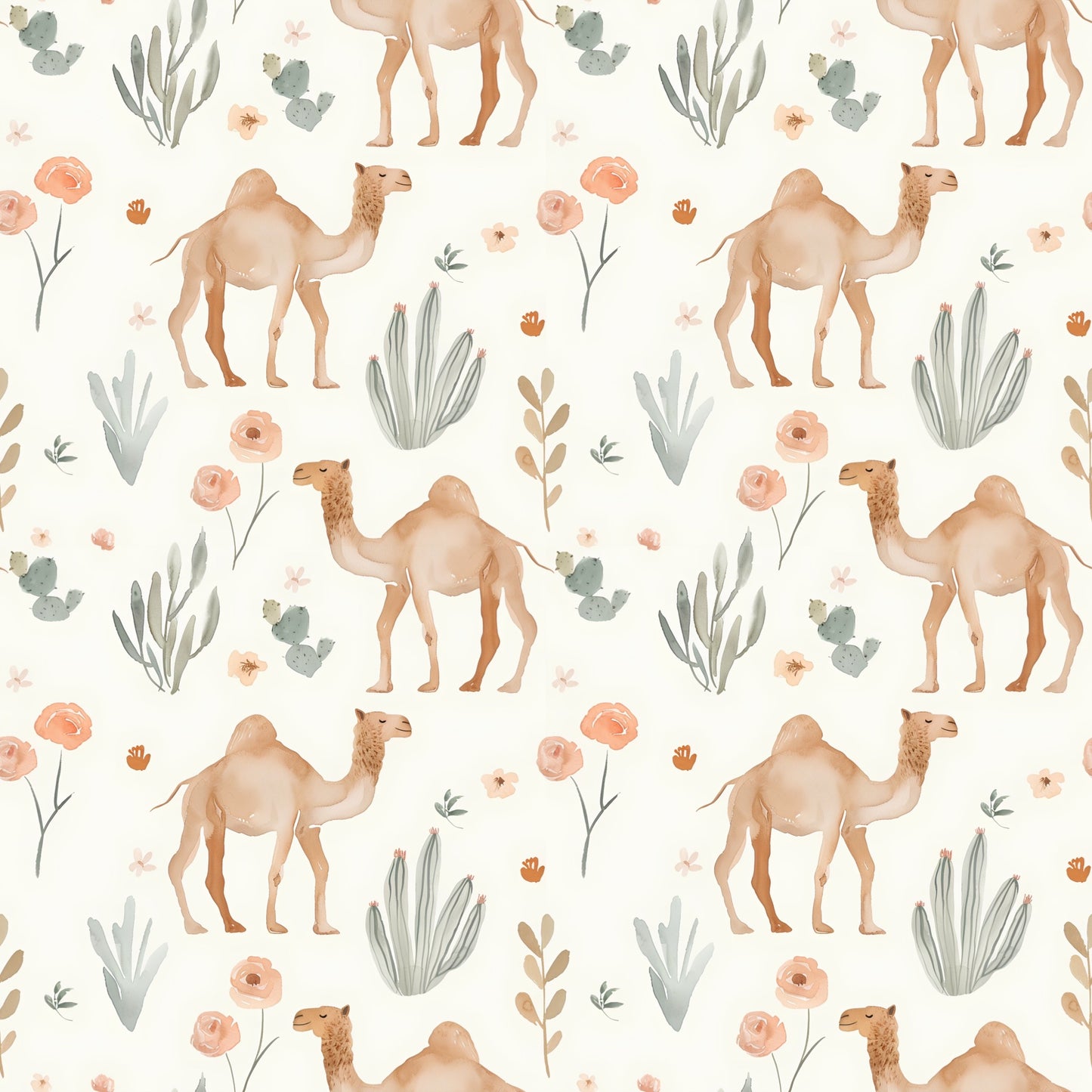 Desert Camels Floral Digital Seamless Pattern