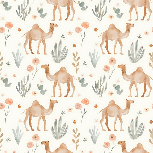 Desert Camels Floral Digital Seamless Pattern