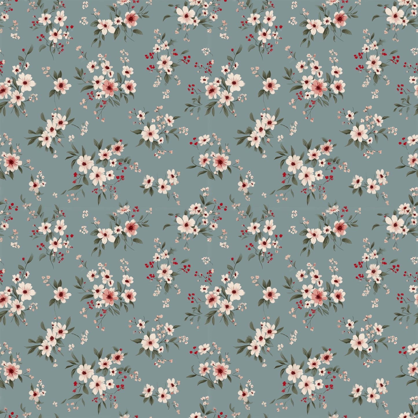 Ditsy Teal Floral Digital Seamless Pattern