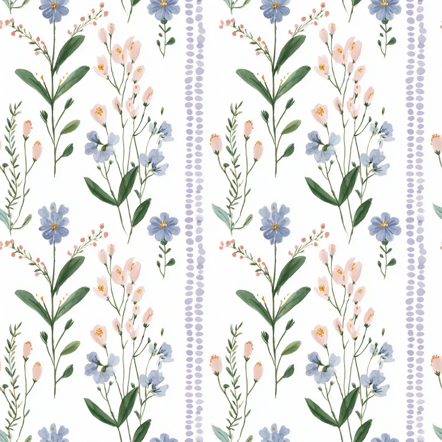 Dotty Floral Stripes Digital Seamless Pattern
