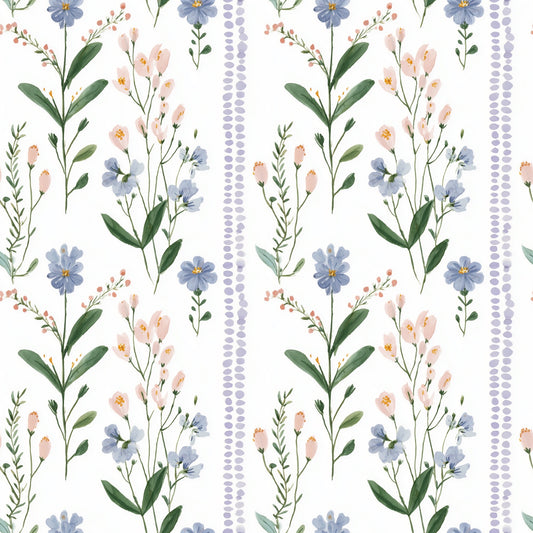 Dotty Floral Stripes Digital Seamless Pattern