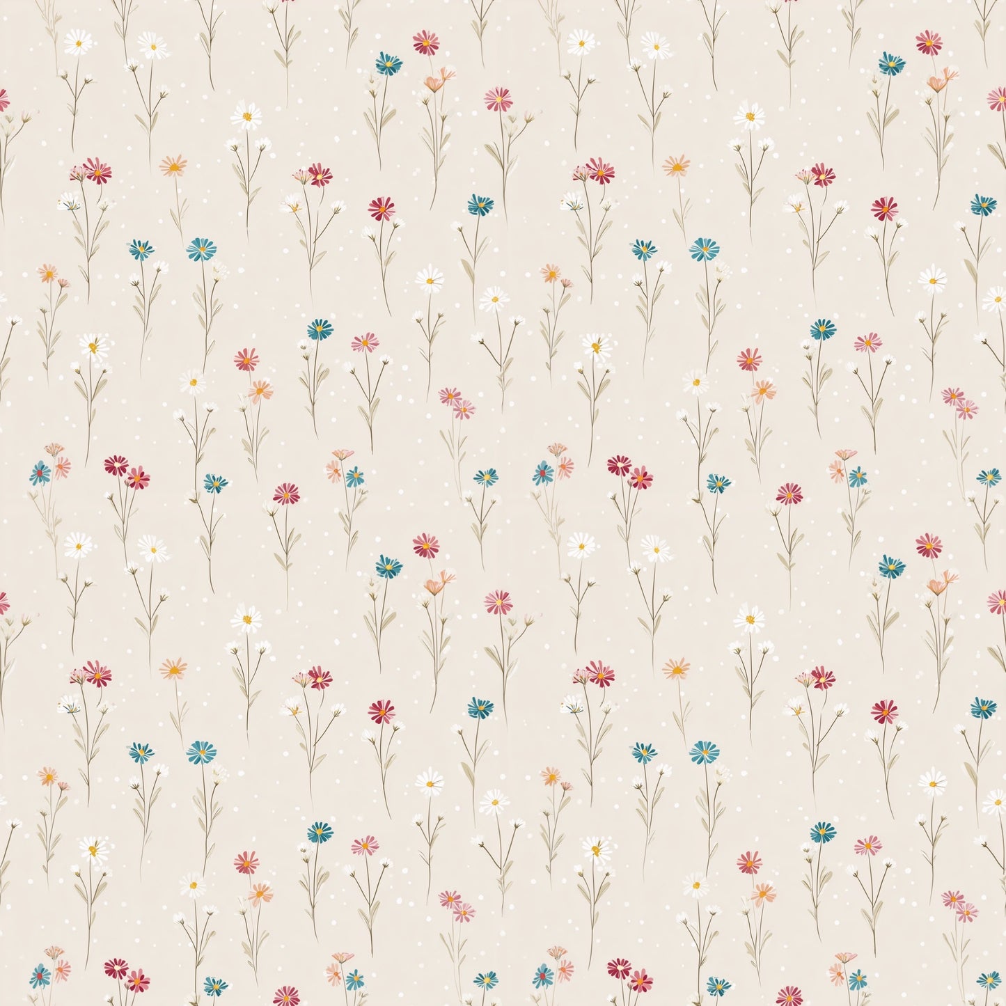 Dotty White Daisies Digital Seamless Pattern