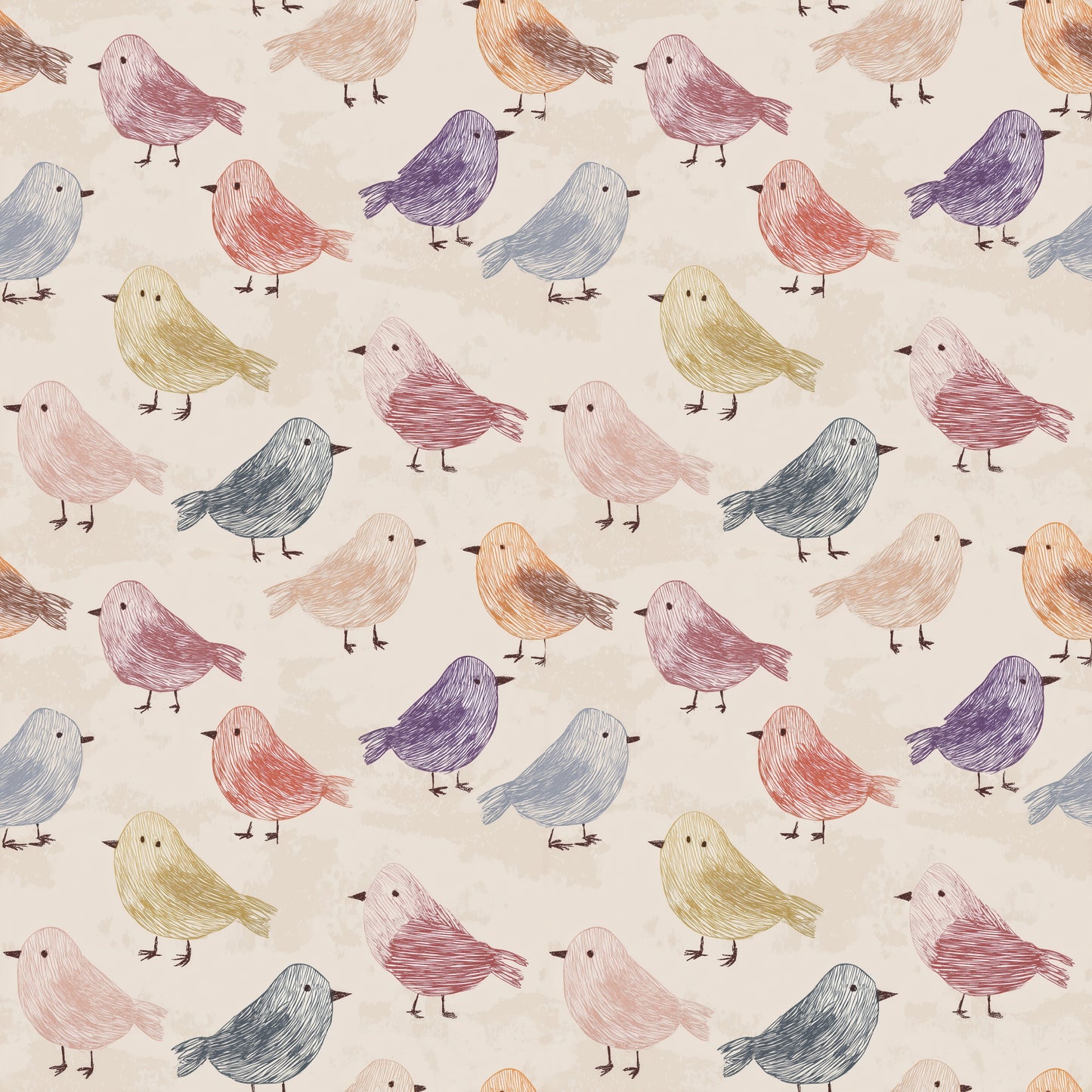 Drawn Birds Digital Seamless Pattern