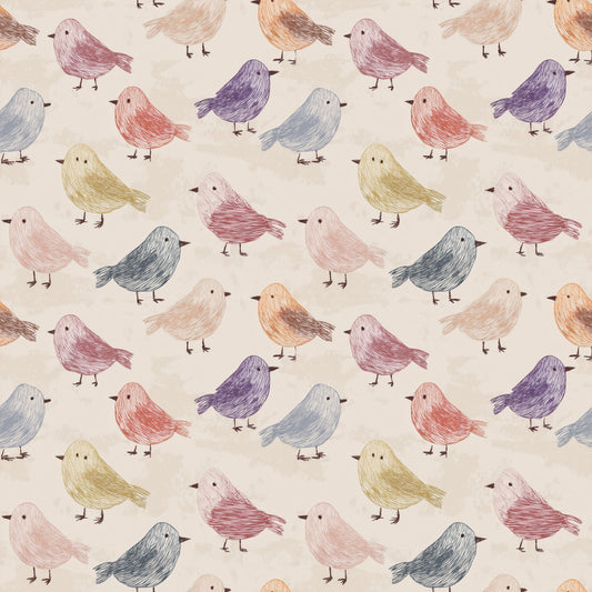 Drawn Birds Digital Seamless Pattern
