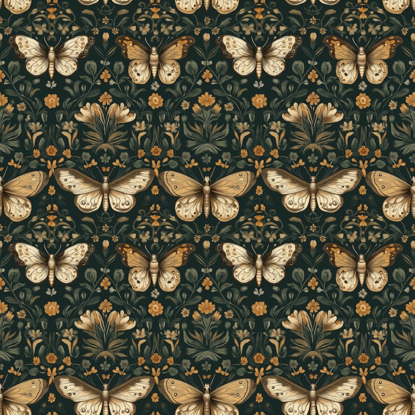 Dreamy Moths Digital Seamless Pattern