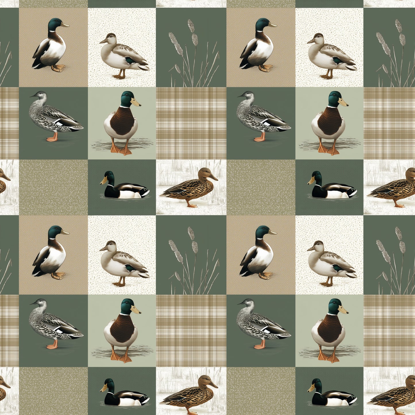 Duck Hunt Patches Quilt Digital Seamless Pattern