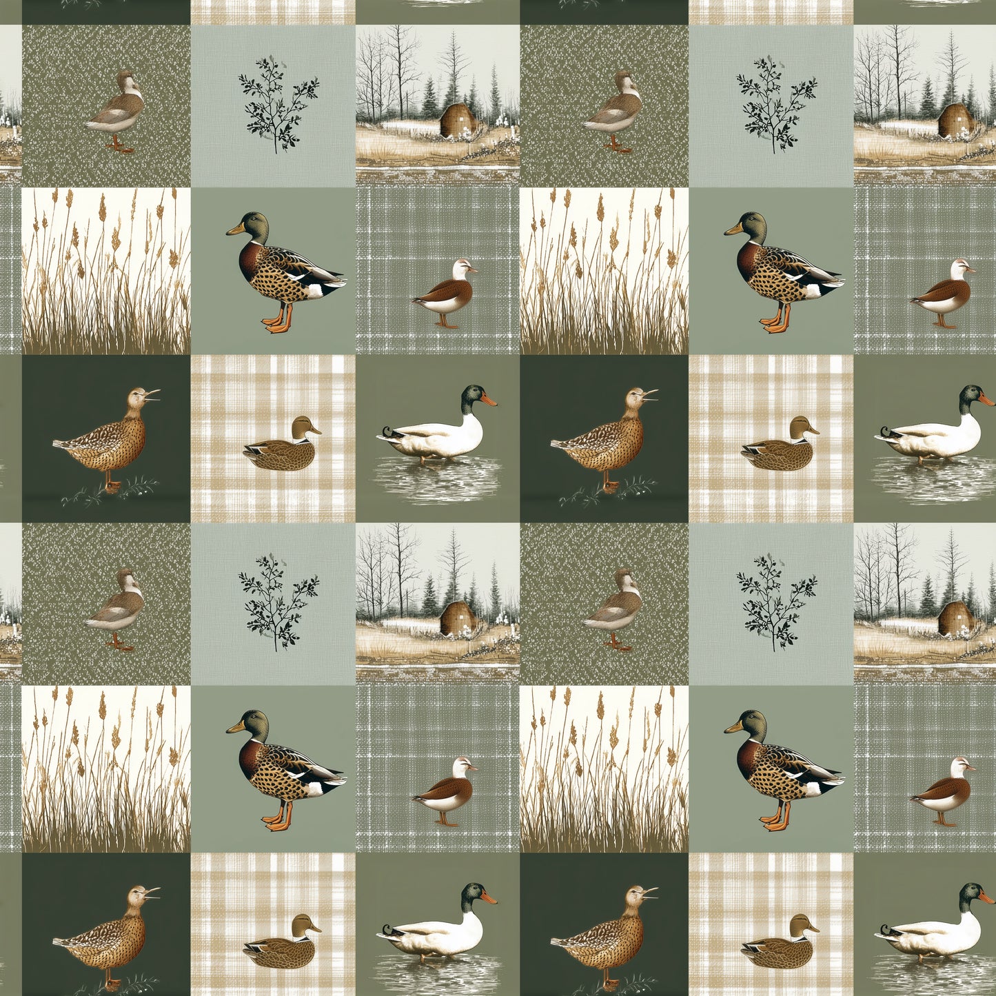 Duck Hunt Patchwork Digital Seamless Pattern