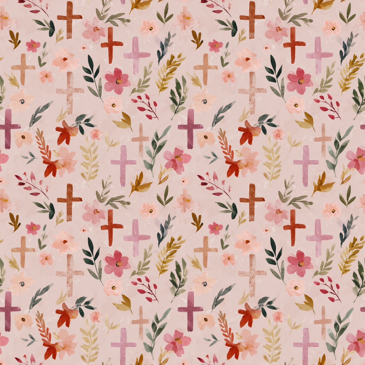 Dusky Pink Christian Cross Digital Seamless Pattern