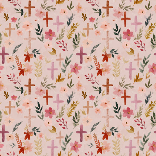 Dusky Pink Christian Cross Digital Seamless Pattern