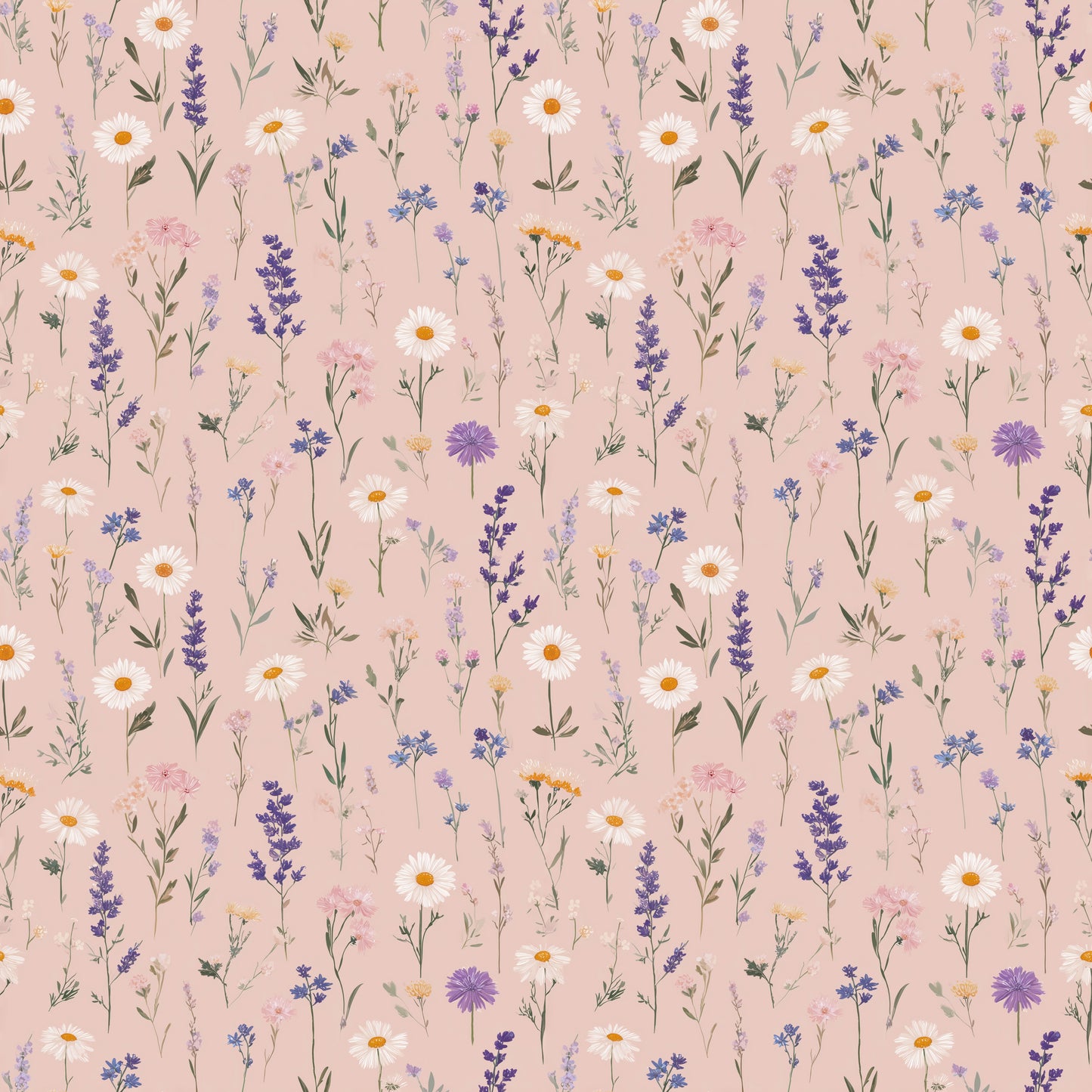 Dusky Pink Wildflowers Digital Seamless Pattern