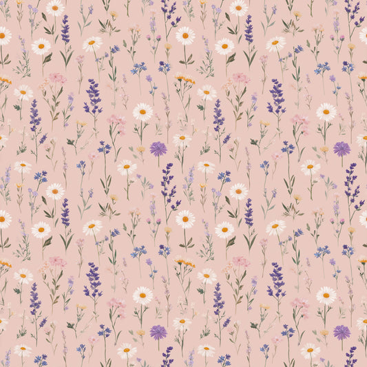 Dusky Pink Wildflowers Digital Seamless Pattern