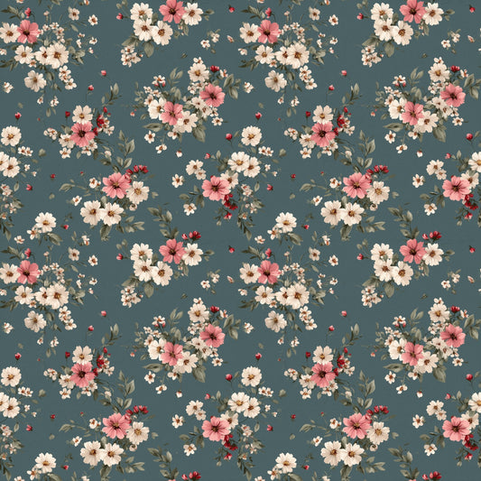 Dusky Teal Floral Digital Seamless Pattern