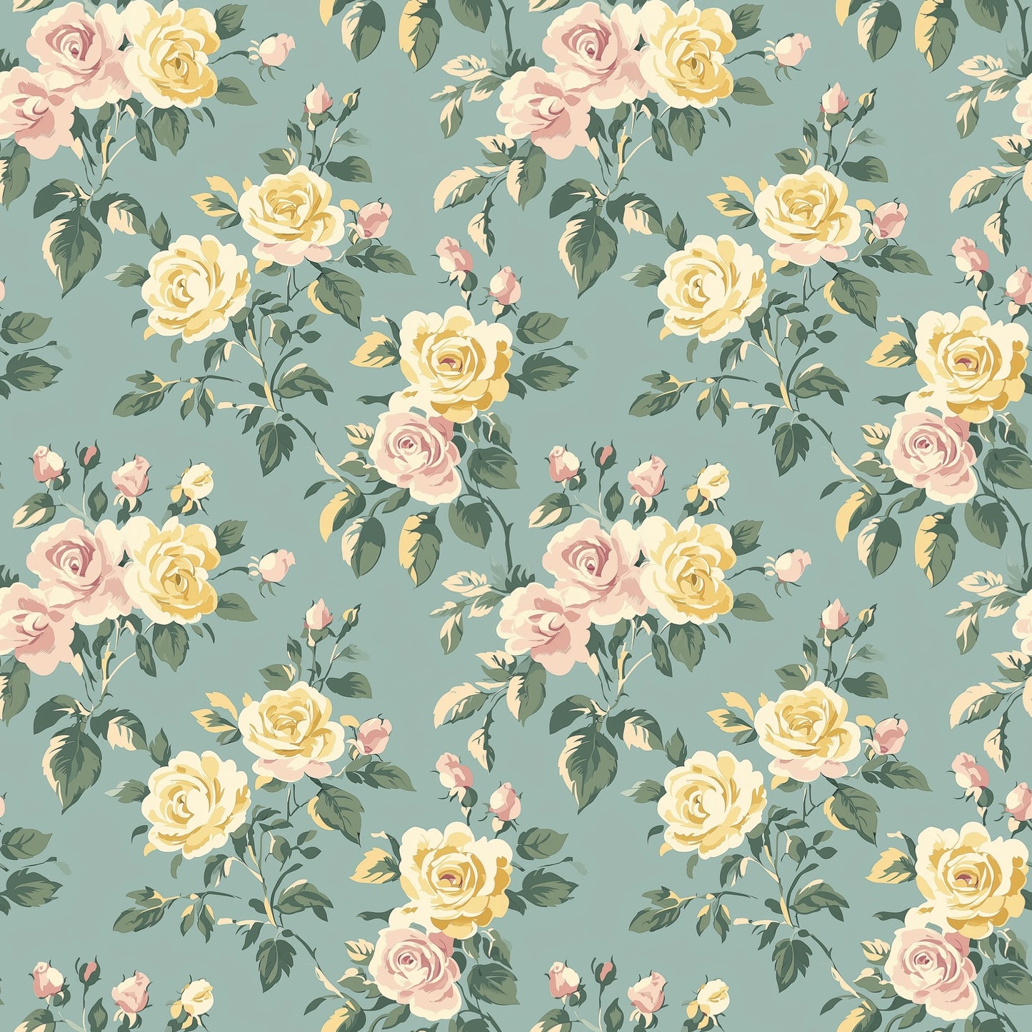 Dusky Teal Roses Digital Seamless Pattern