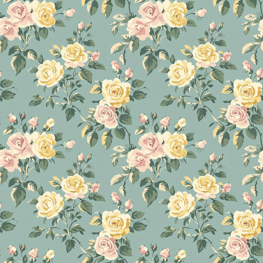 Dusky Teal Roses Digital Seamless Pattern