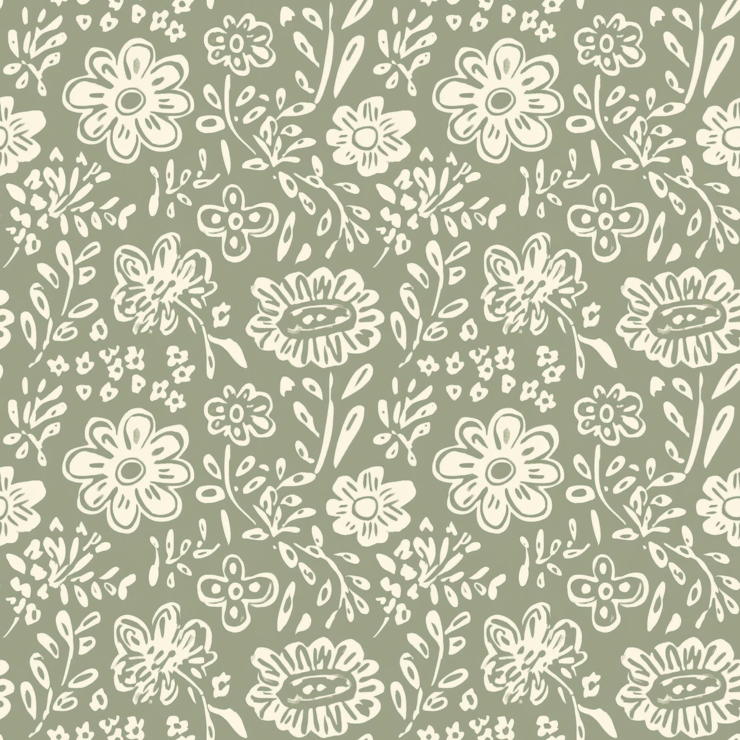 Sage Folk Floral Digital Seamless Pattern