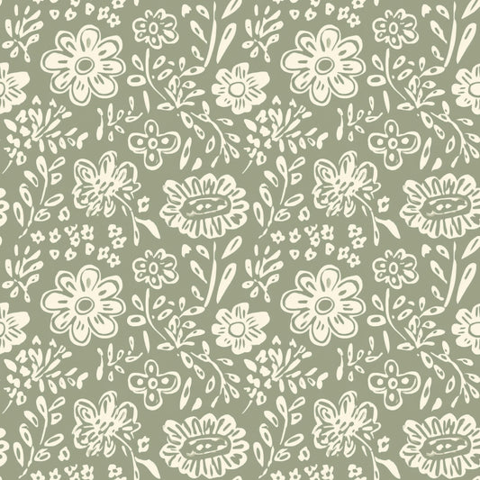 Sage Folk Floral Digital Seamless Pattern