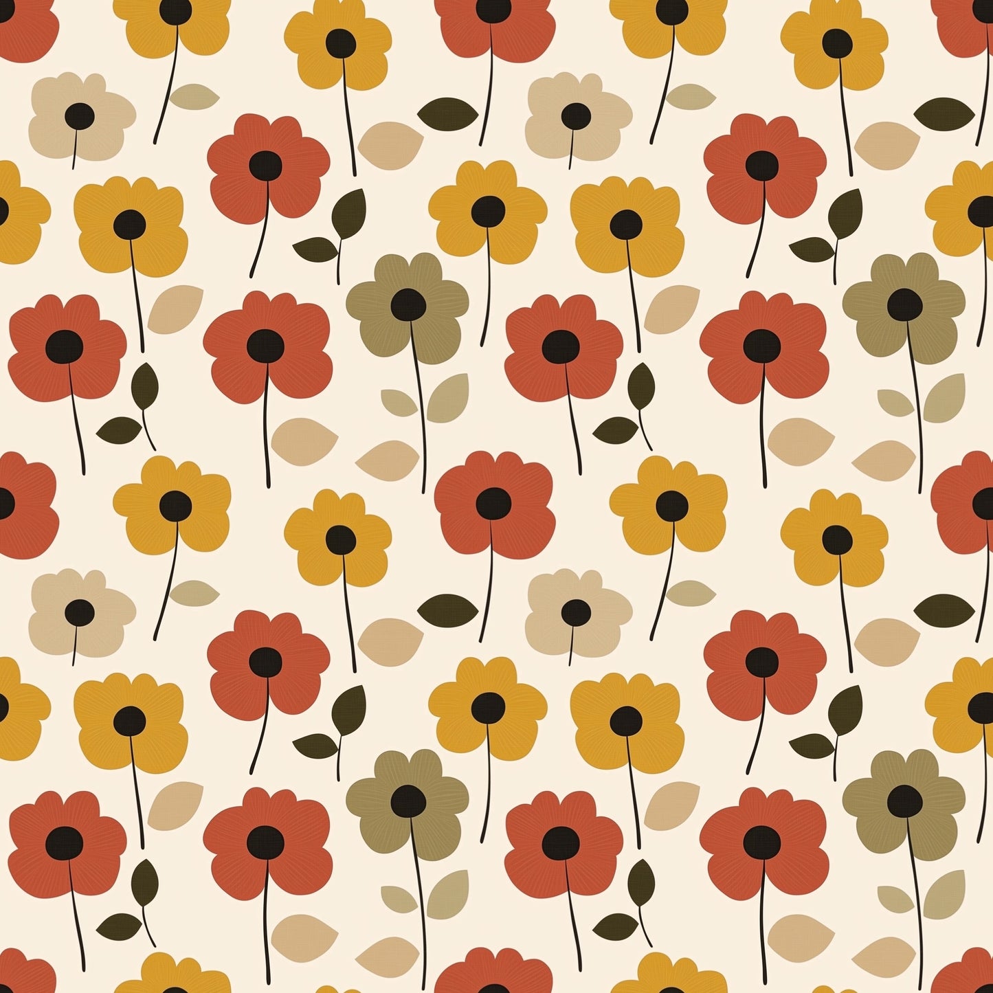 Earthy Retro Flowers Digital Seamless Pattern
