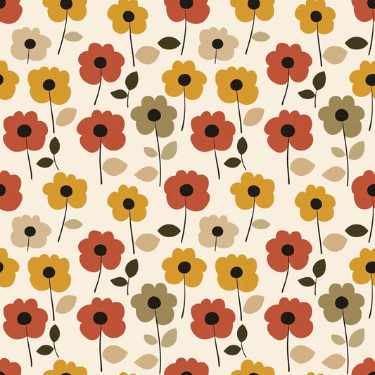 Earthy Retro Flowers Digital Seamless Pattern