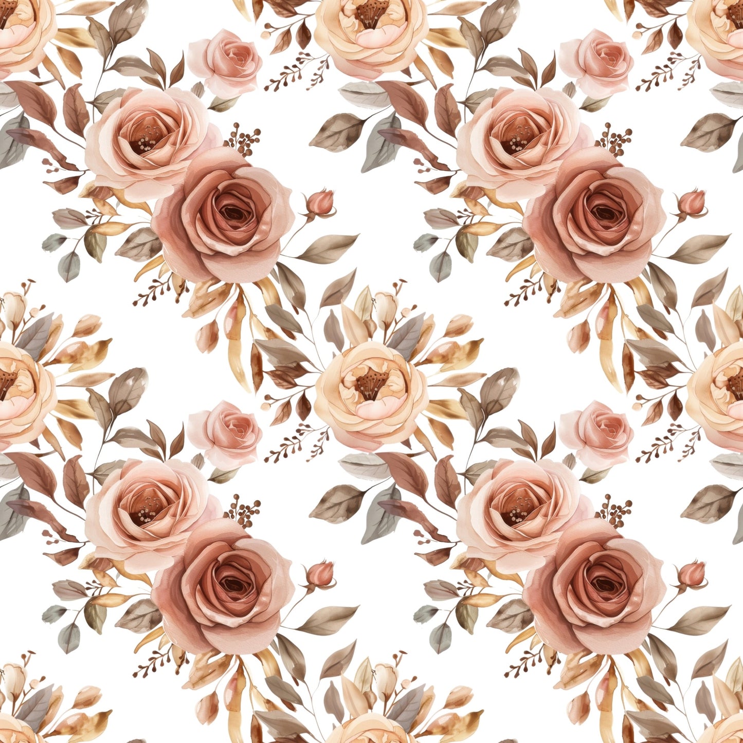 Earthy Roses Digital Seamless Pattern