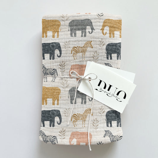 Elephants & Zebras on Sand Digital Seamless Pattern