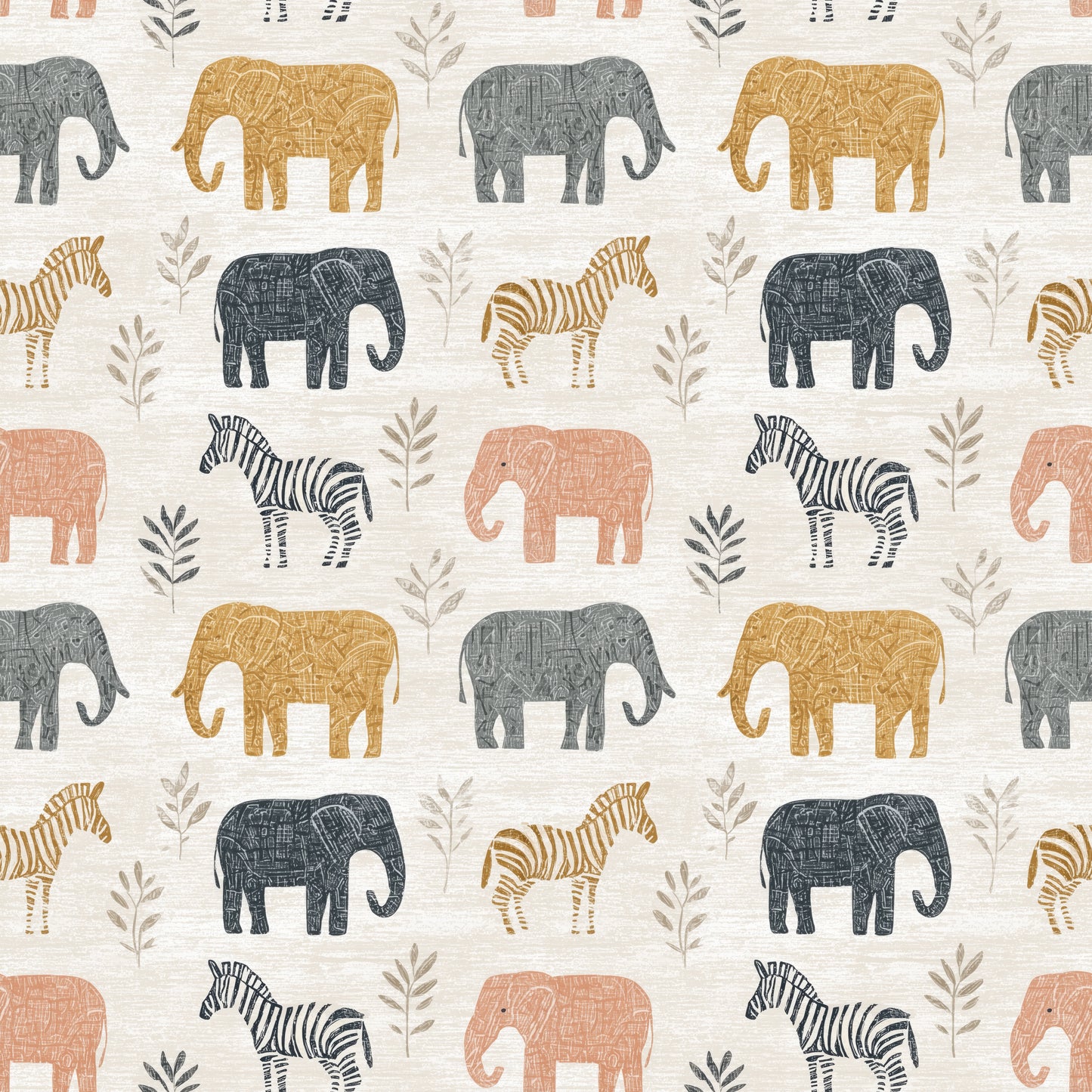 Elephants & Zebras on Sand Digital Seamless Pattern