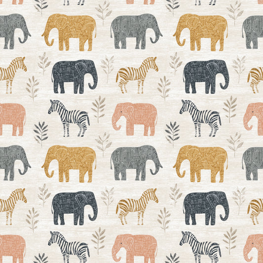 Elephants & Zebras on Sand Digital Seamless Pattern