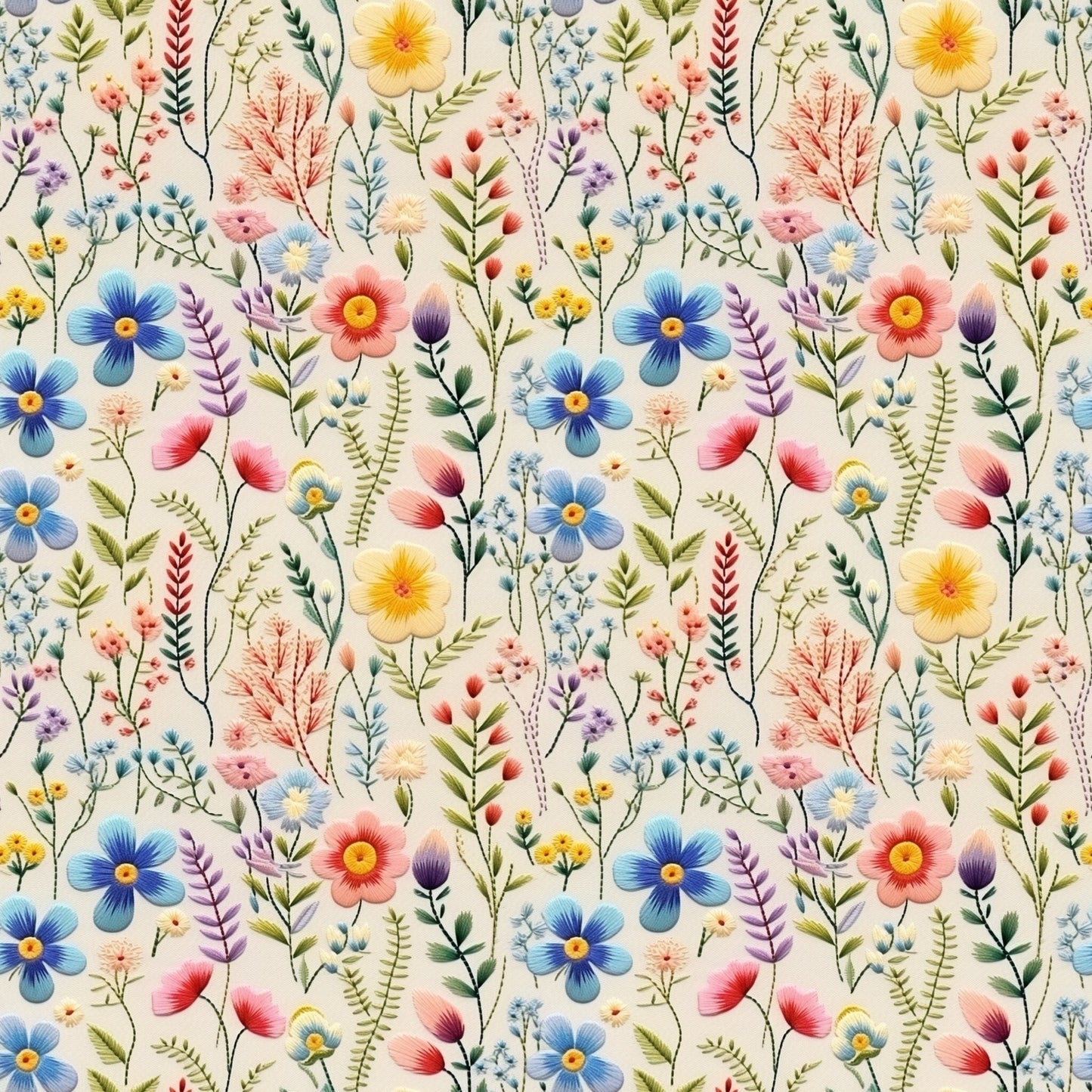Wildflower Embroidery Digital Seamless Pattern
