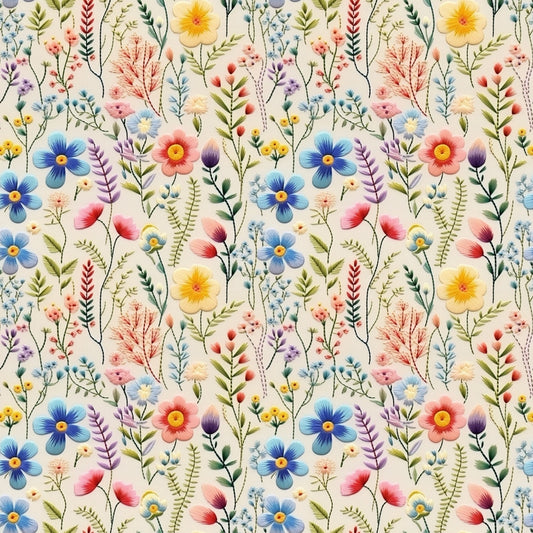 Wildflower Embroidery Digital Seamless Pattern