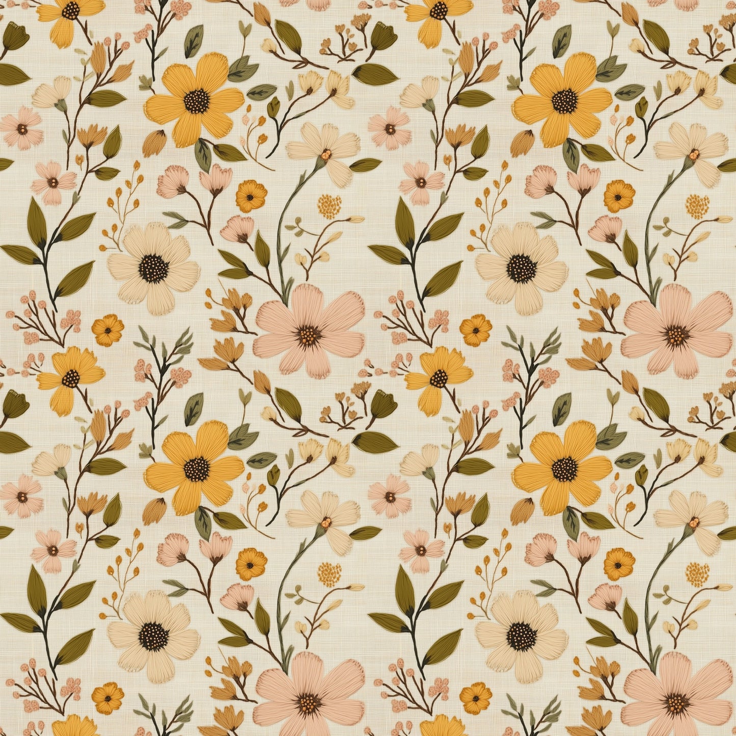 Embroidered Floral Field Digital Seamless Pattern