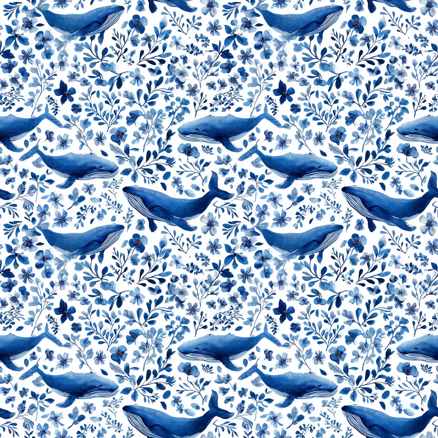 Enchanted Ocean Whales Digital Seamless Pattern