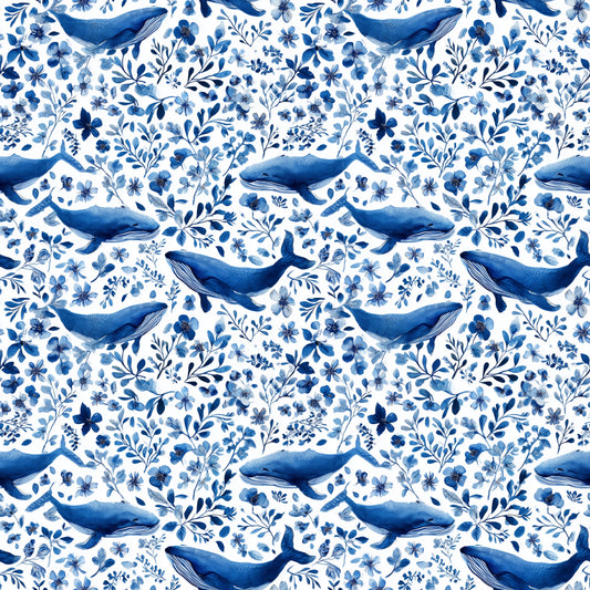 Enchanted Ocean Whales Digital Seamless Pattern