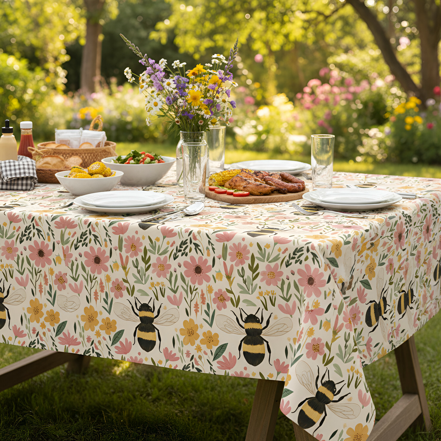 Bee Floral Digital Seamless Pattern