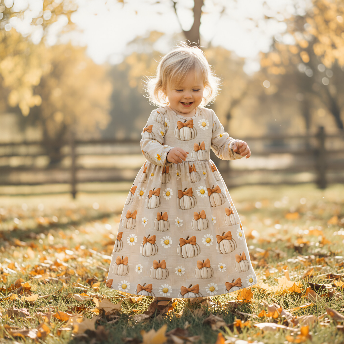 Linen Pumpkins & Daisies Digital Seamless Pattern
