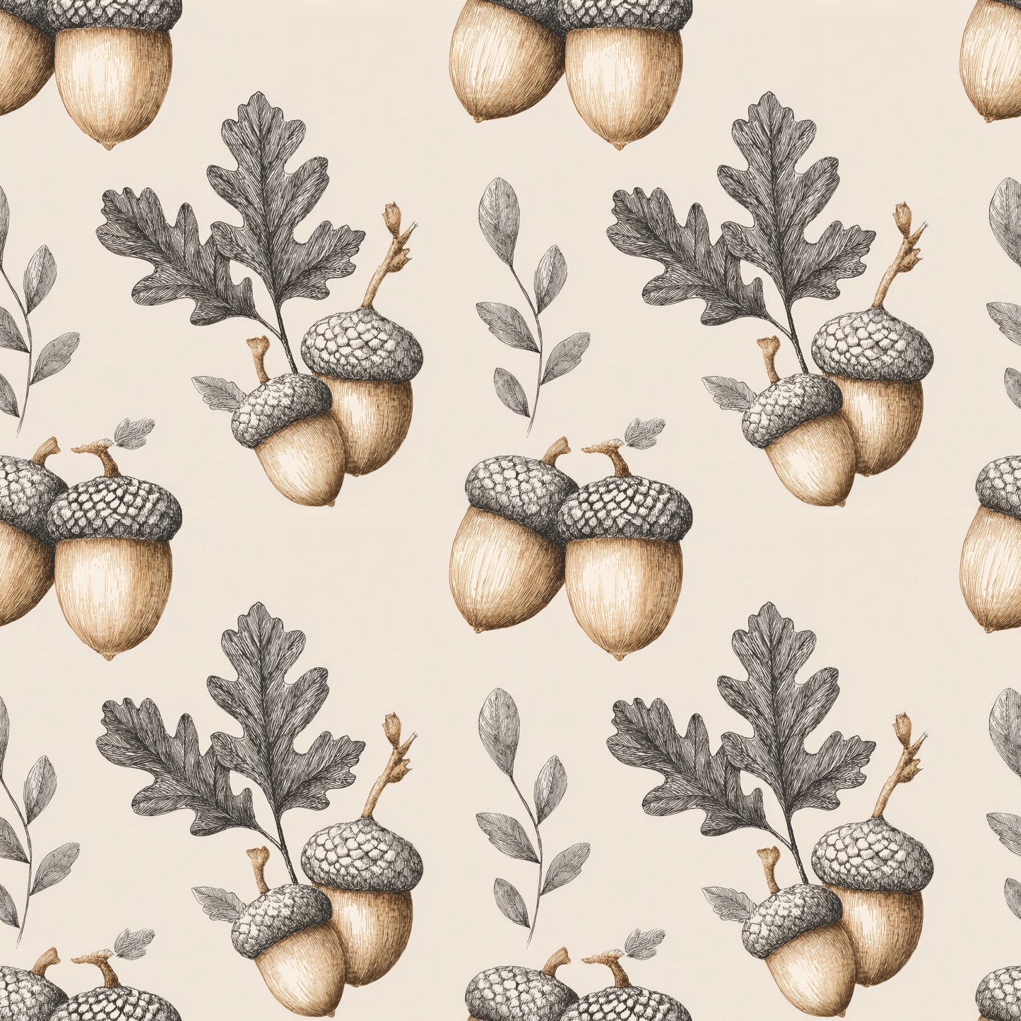 Fall Acorns & Oak Leaves Digital Seamless Pattern