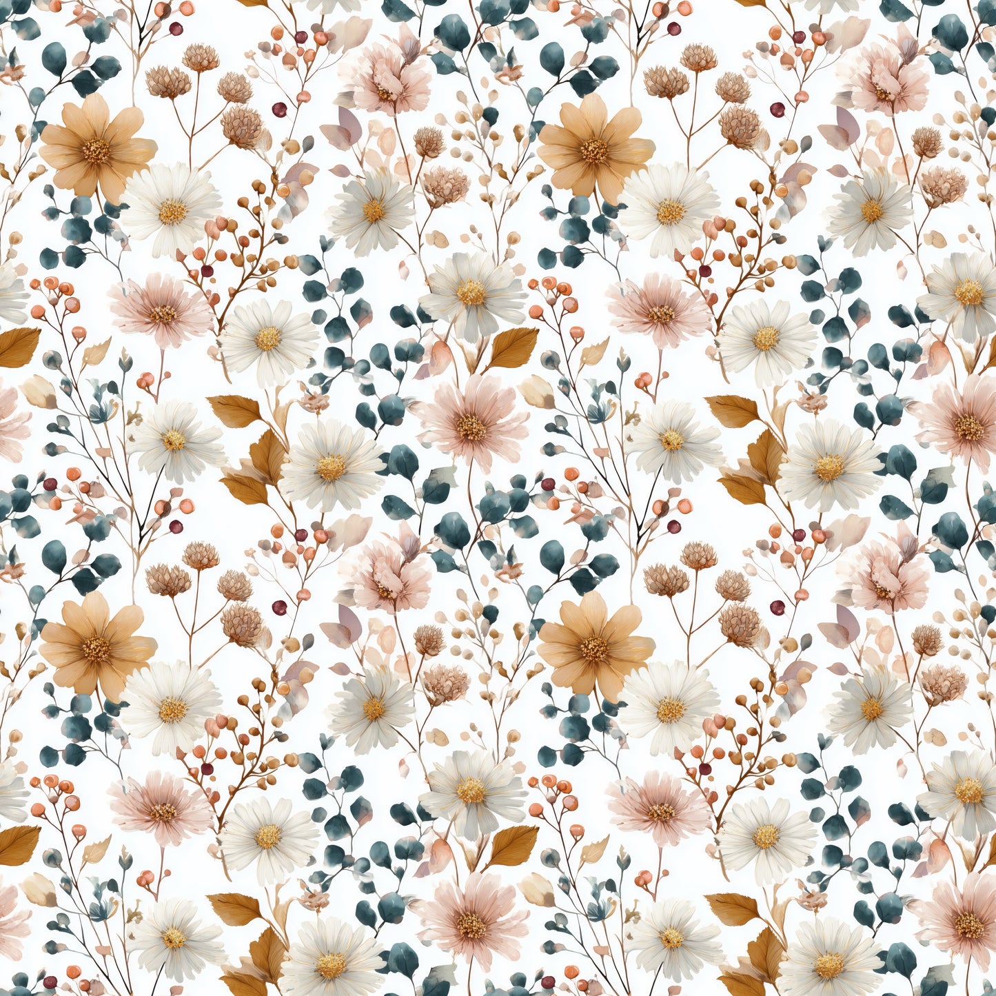 Fall Floral Digital Seamless Pattern