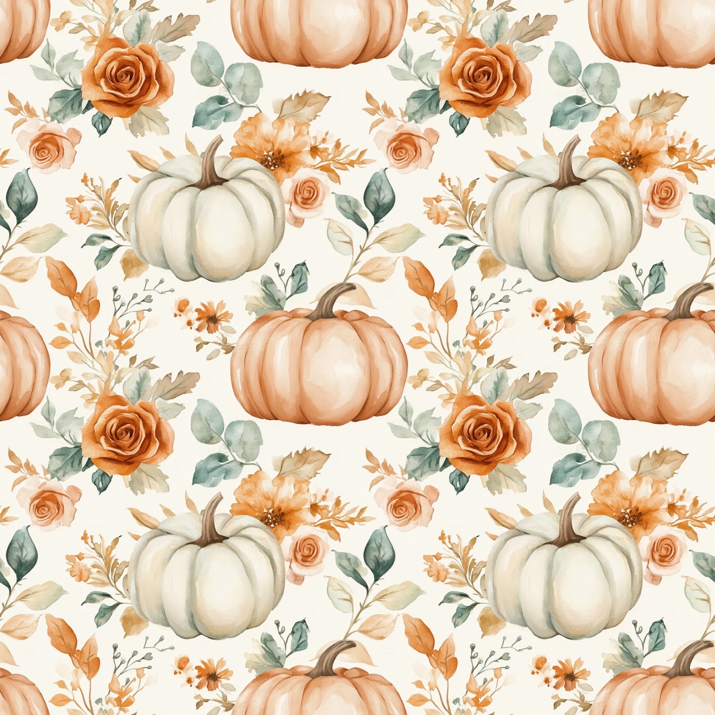 Fall Floral Pumpkin Digital Seamless Pattern