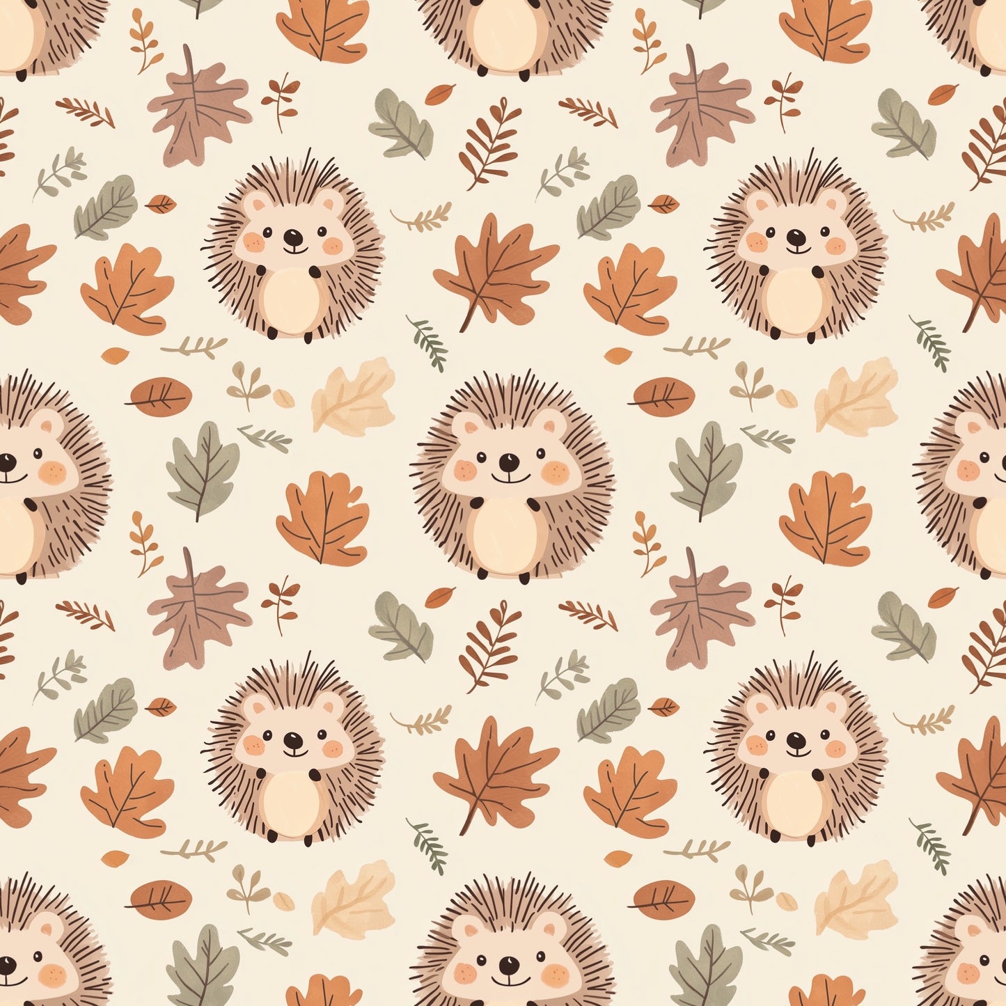 Fall Hedgehogs Digital Seamless Pattern