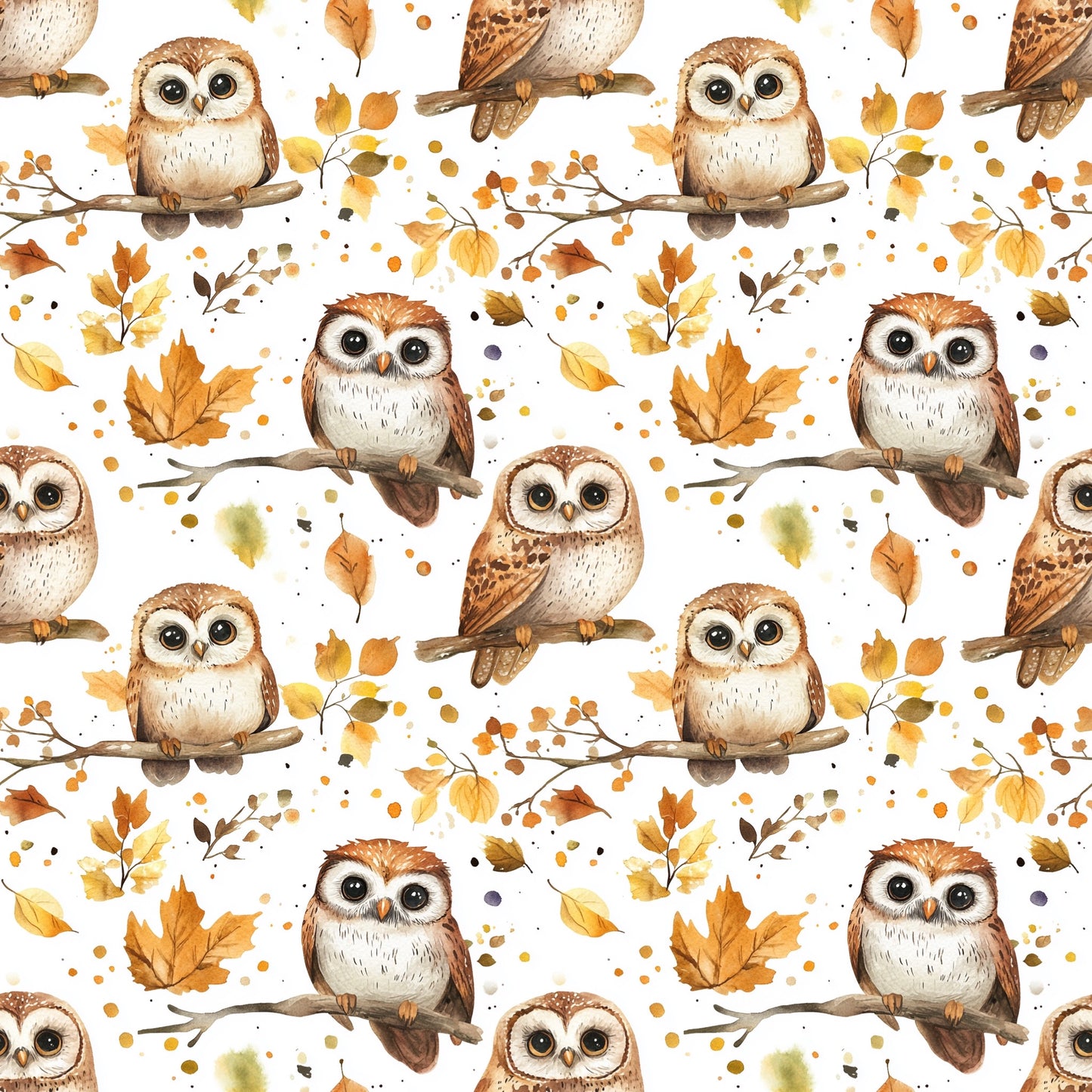 Fall Owls Digital Seamless Pattern