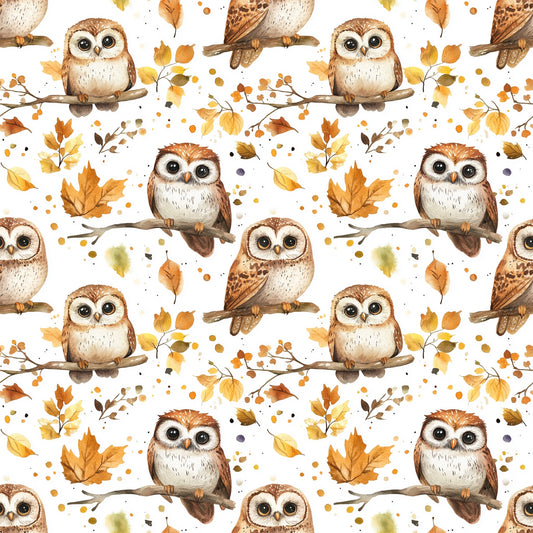 Fall Owls Digital Seamless Pattern