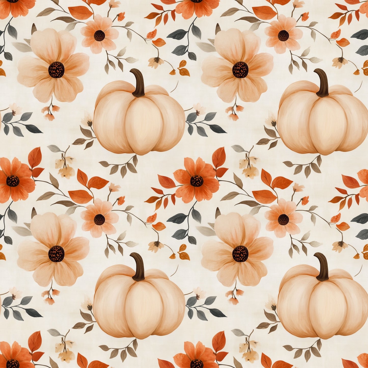 Pumpkin Fall Floral Digital Seamless Pattern