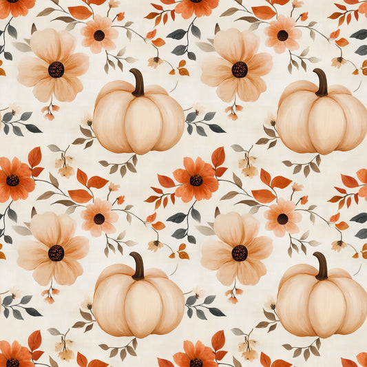 Pumpkin Fall Floral Digital Seamless Pattern