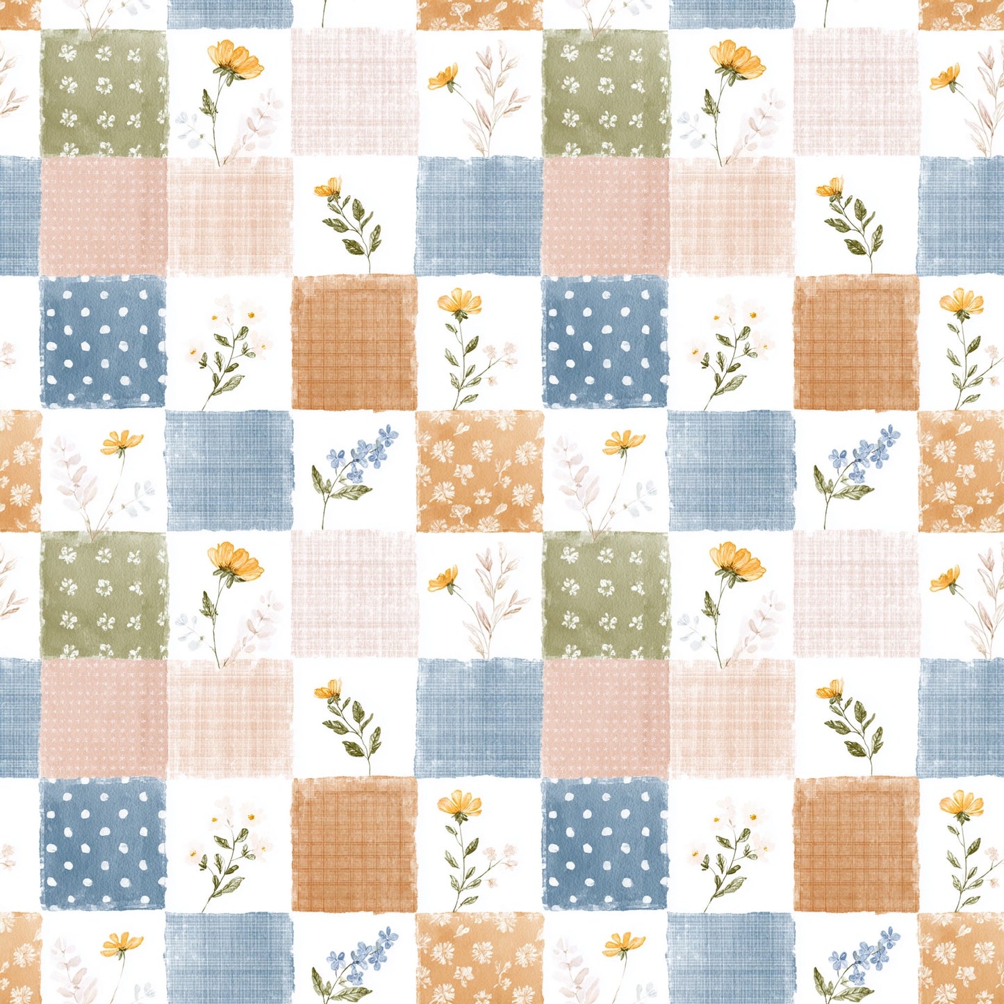 Farmhouse Patchwork Quilt Digital Seamless Pattern