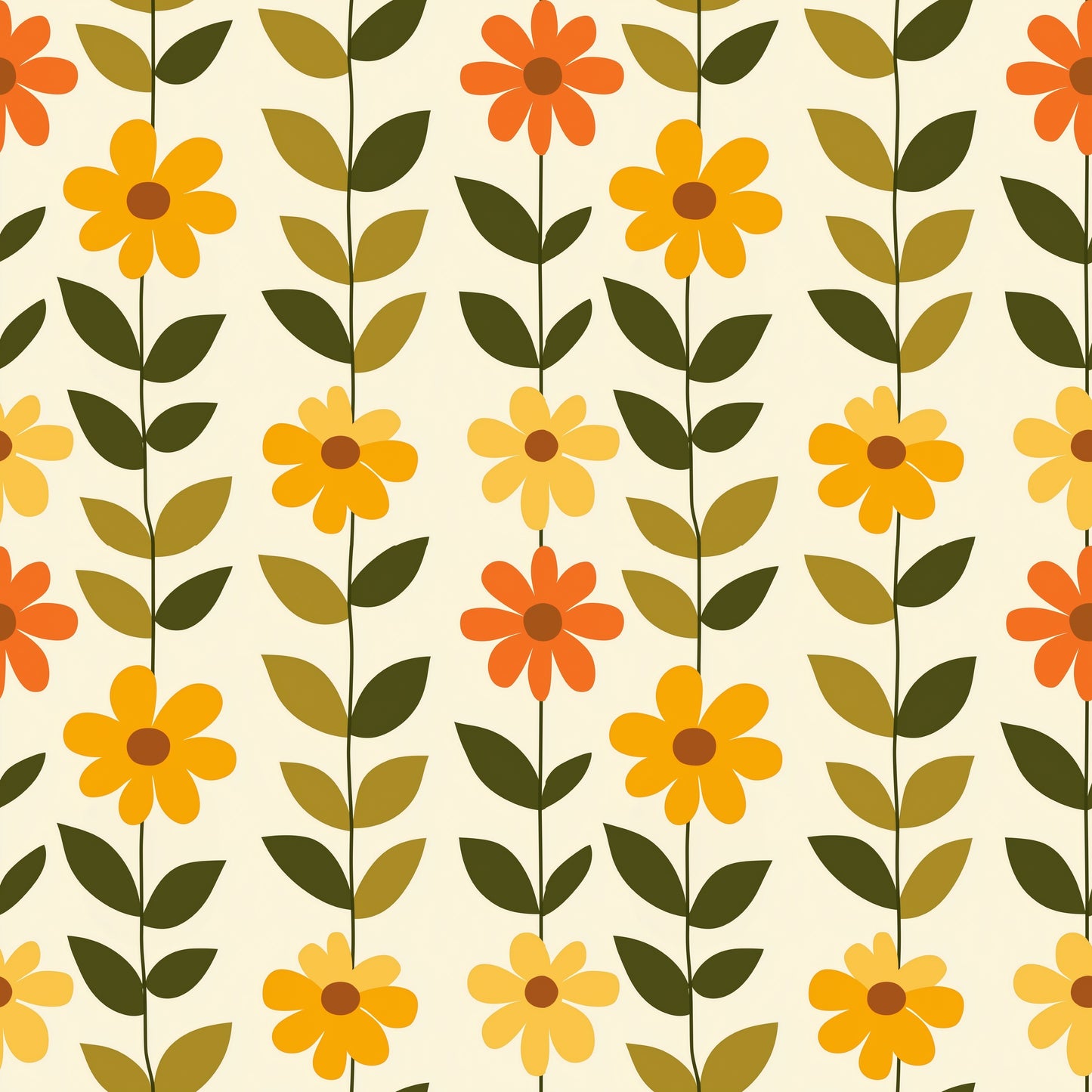 Feisty Floral Lines Digital Seamless Pattern