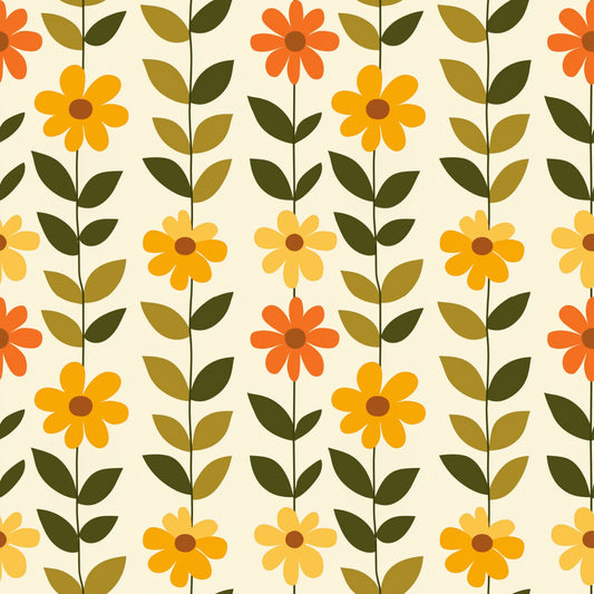 Feisty Floral Lines Digital Seamless Pattern